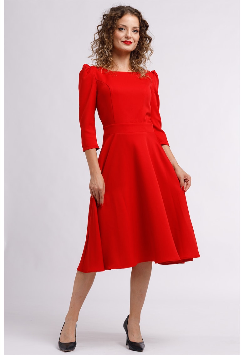 Oferte la Rochie midi evazata cu fermoar - Rosu