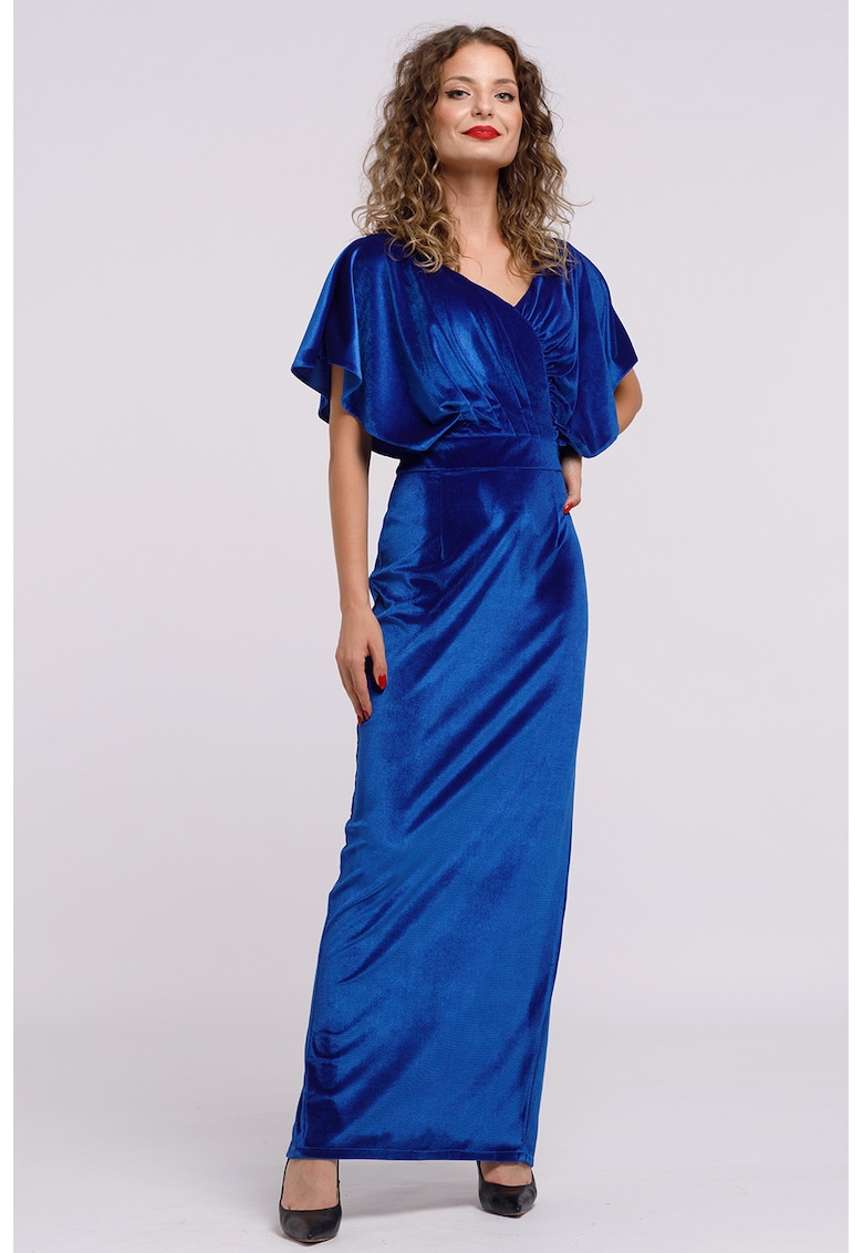 Oferte la Rochie maxi catifelata cu decolteu in V - Albastru royal