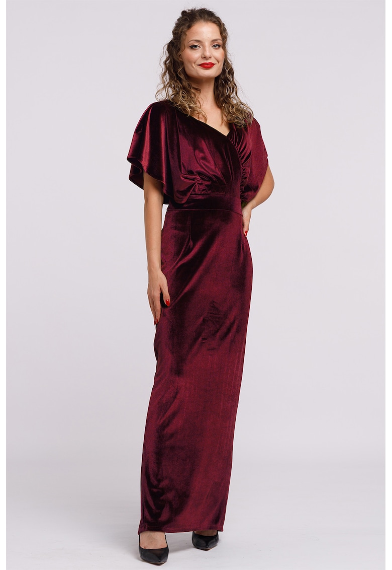 Oferte la Rochie maxi catifelata cu decolteu in V - Visiniu