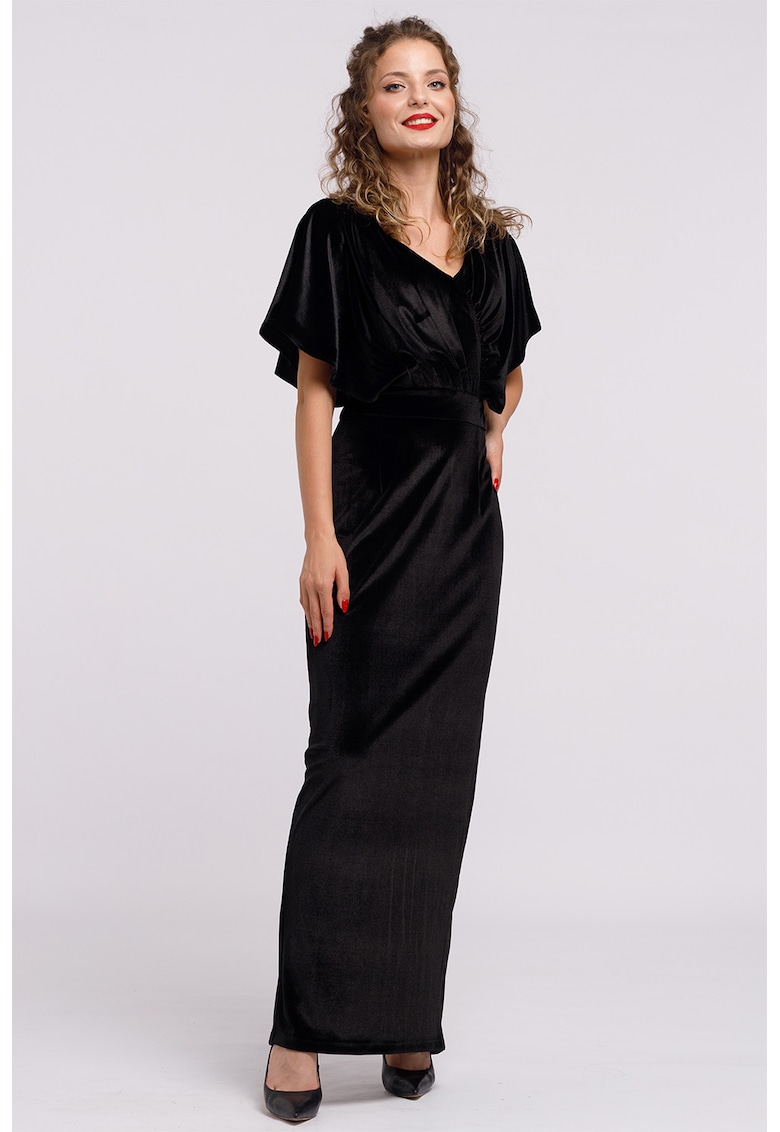 Oferte la Rochie maxi catifelata cu decolteu in V - Negru
