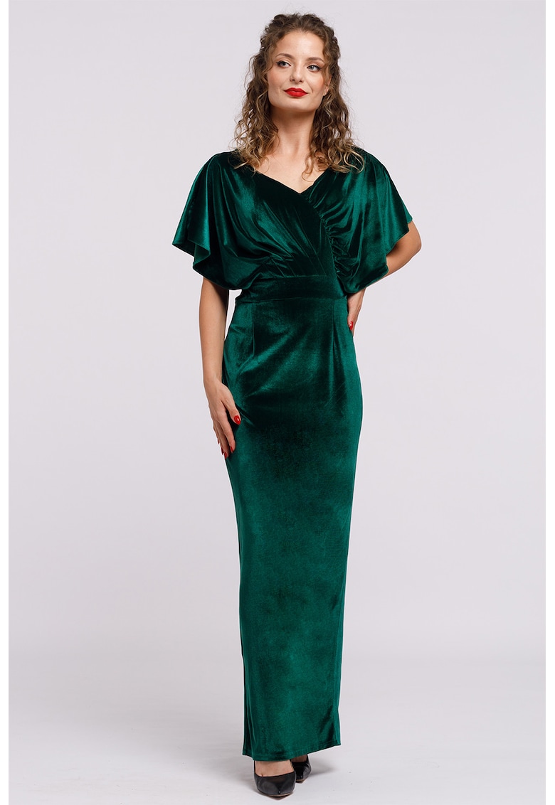 Oferte la Rochie maxi catifelata cu decolteu in V - Verde inchis