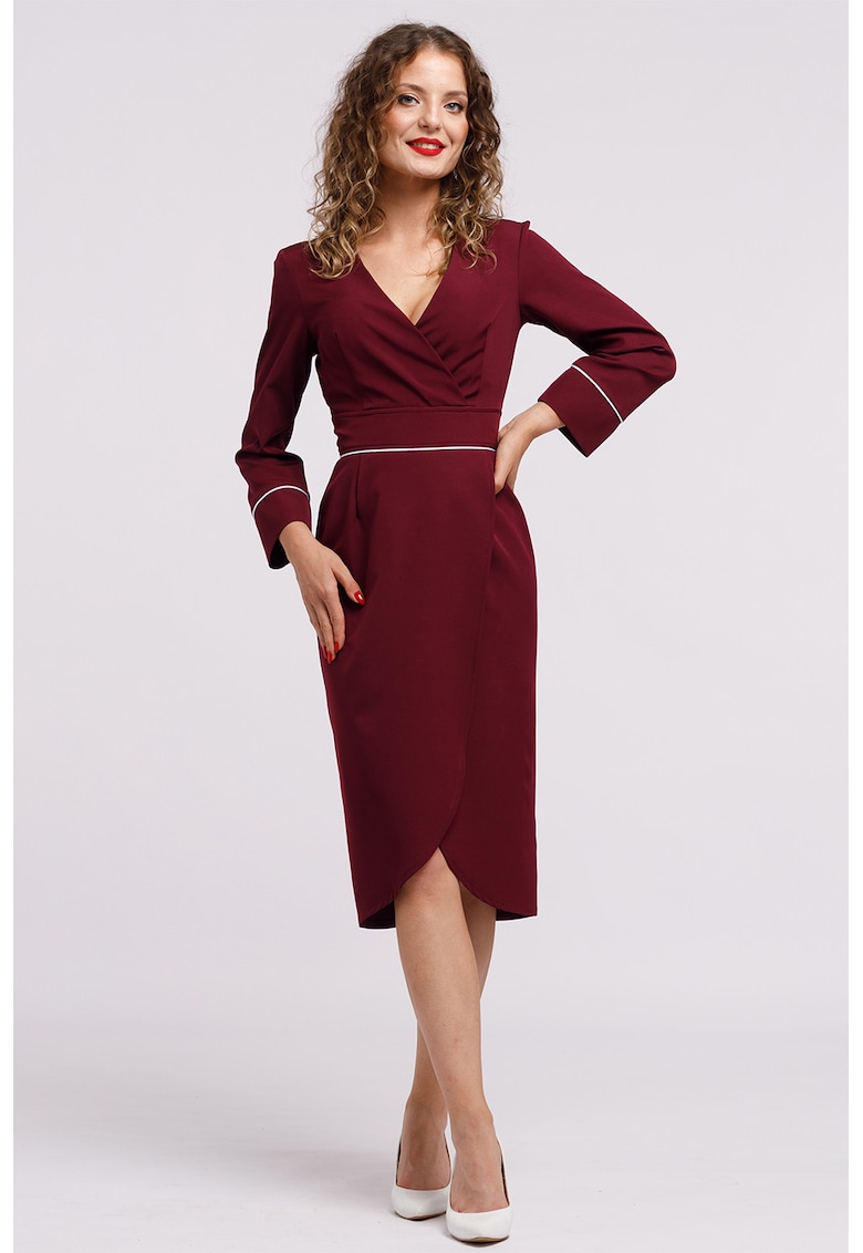 Oferte la Rochie midi petrecuta cu decolteu in V - Rosu inchis