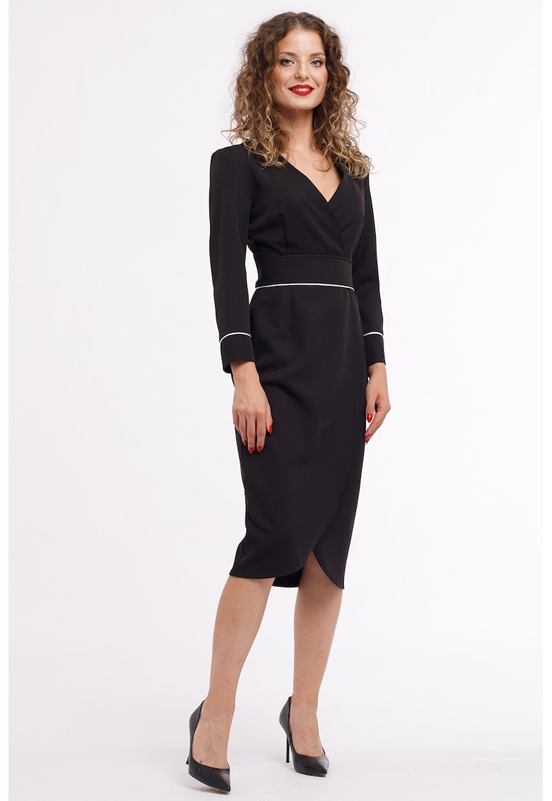 Oferte la Rochie midi petrecuta cu decolteu in V - Negru