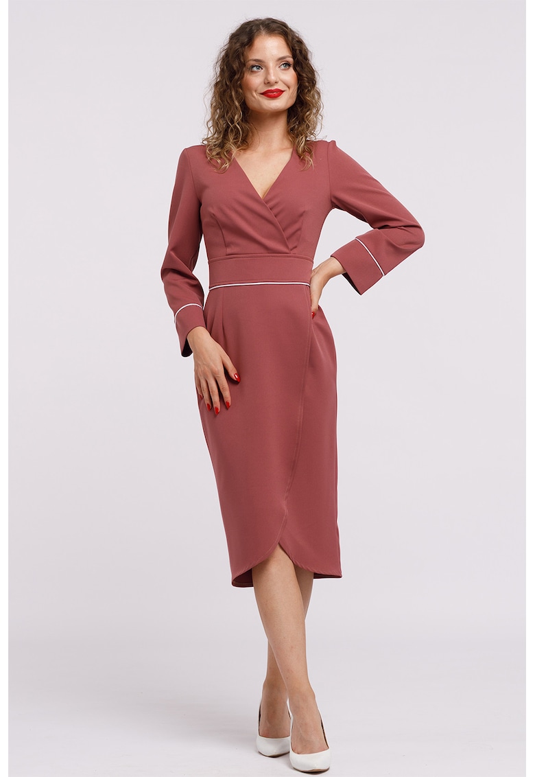 Oferte la Rochie midi petrecuta cu decolteu in V - Roz inchis