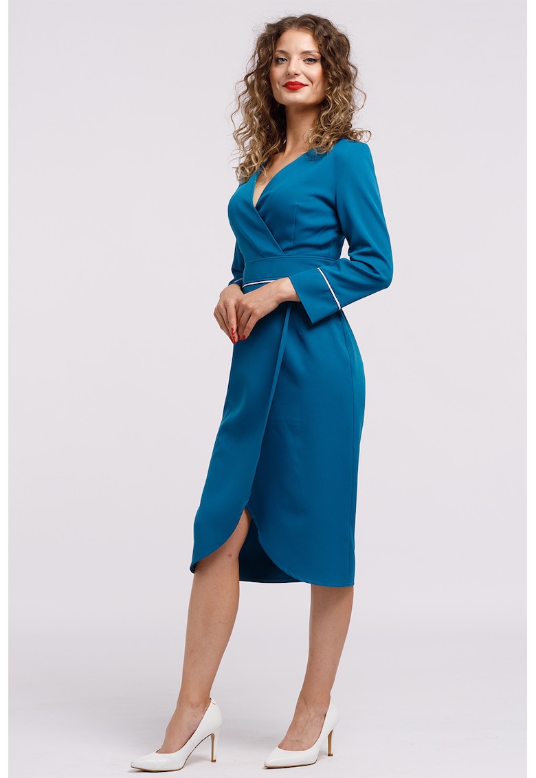Oferte la Rochie midi petrecuta cu decolteu in V - Albastru inchis