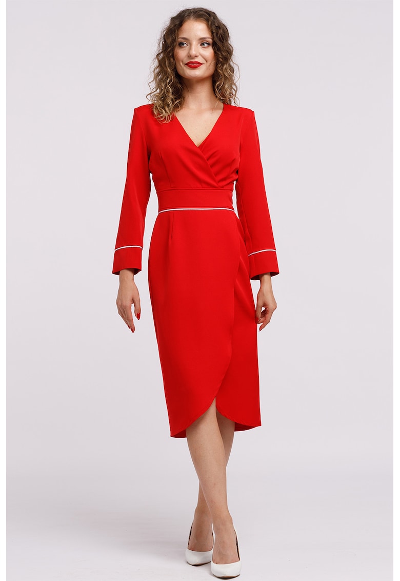 Oferte la Rochie midi petrecuta cu decolteu in V - Rosu