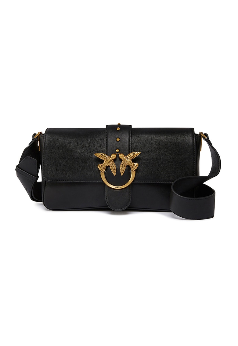 Oferte la Geanta de piele cu bareta de umar si clapa Love One - Negru