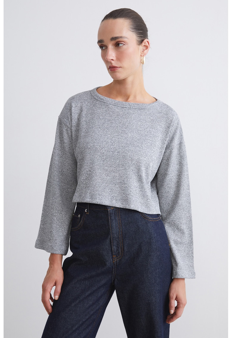 Oferte la Pulover crop striat - Gri deschis