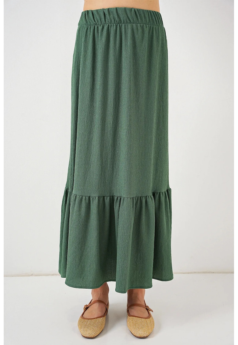 Oferte la Fusta maxi HiCCUP - texturata - talie elastica - verde - poliester/lycra