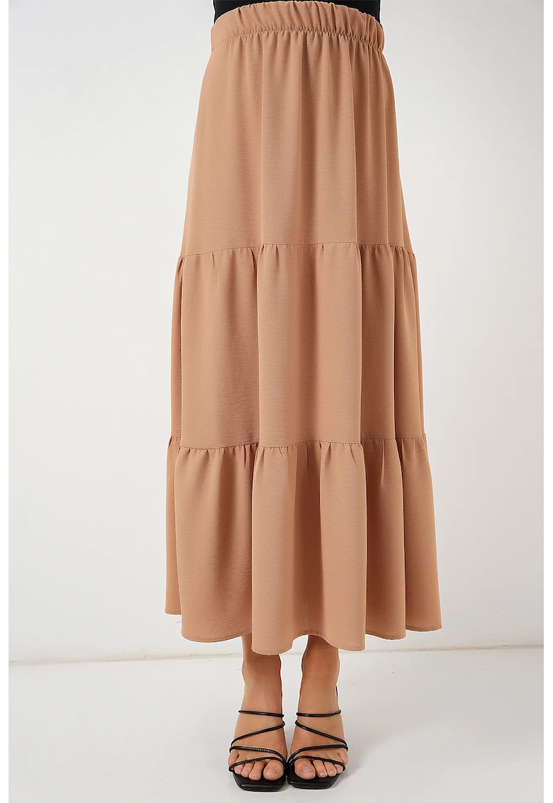 Oferte la Fusta maxi texturata HiCCUP - bej - poliester-elastan - croiala standard - interior captusit
