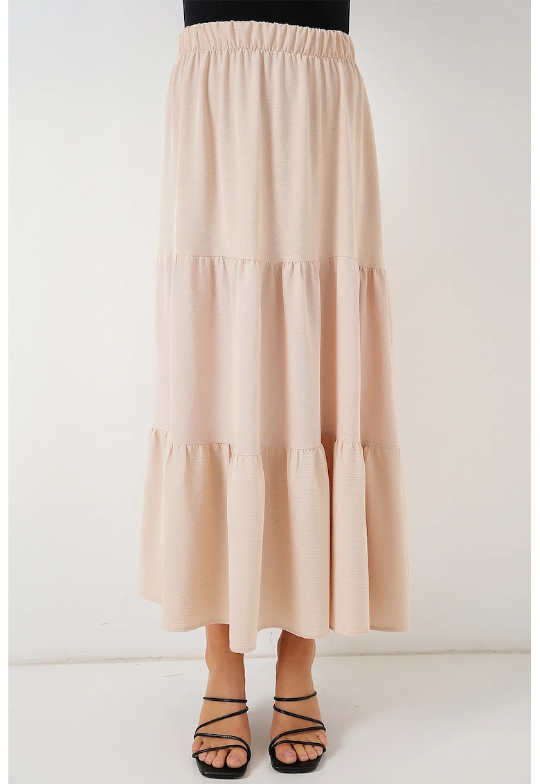 Oferte la Fusta maxi texturata HiCCUP - bej - poliester-elastan - croiala standard