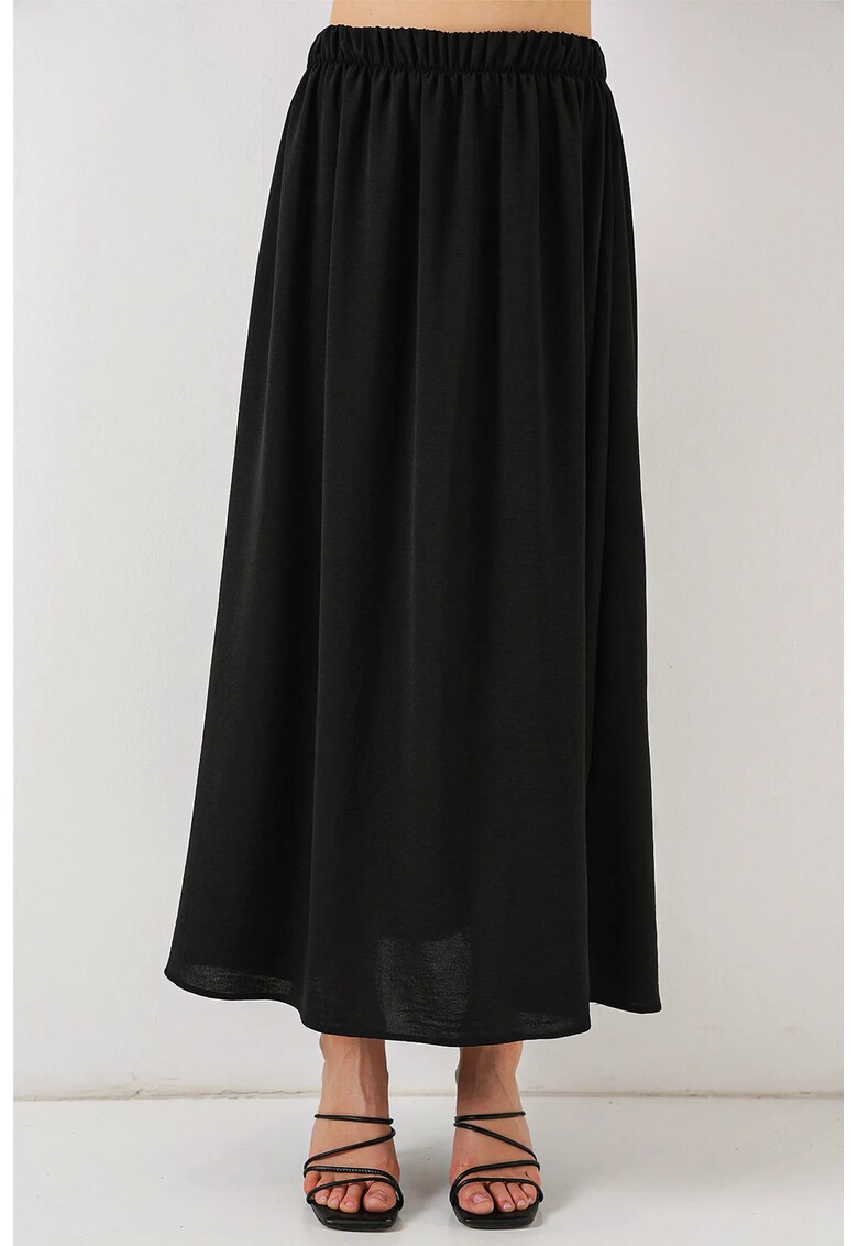 Oferte la Fusta maxi texturata HiCCUP cu snur in talie - neagra - poliester-elastan