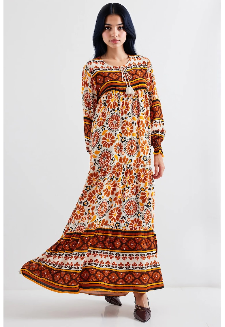 Rochie maxi dama - HiCCUP - inchidere cu snur - viscoza - multicolor