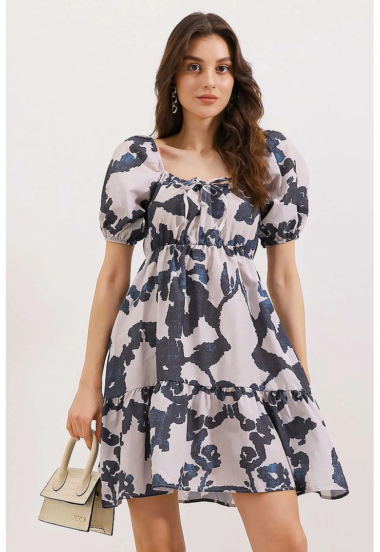 Oferte la Rochie mini dama - HiCCUP - forma A - decolteu patrat - bumbac/poliester - bleumarin/alb