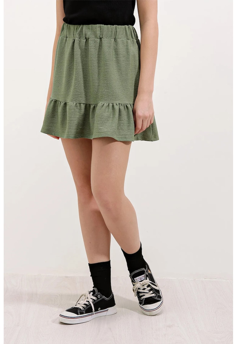 Oferte la Fusta mini - HiCCUP - texturata - detalii cu volane - verde - poliester-lycra