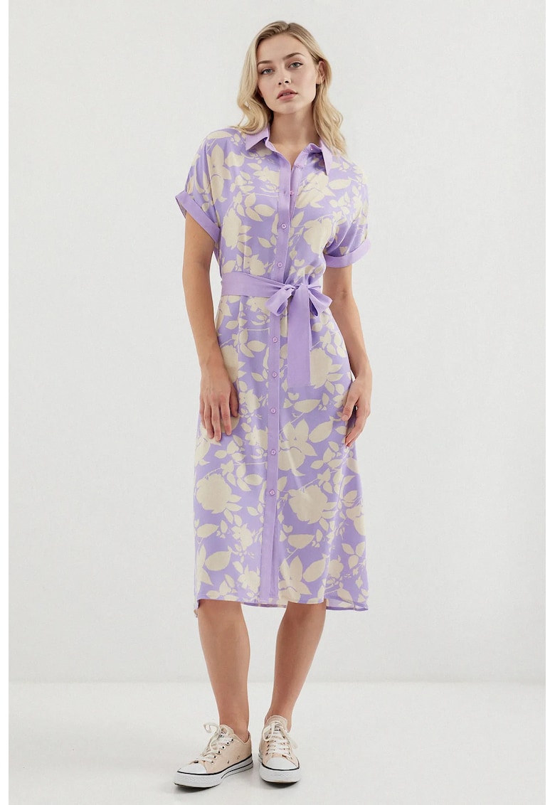 Oferte la Rochie midi dama HiCCUP - imprimeu floral - viscoza - violet/crem