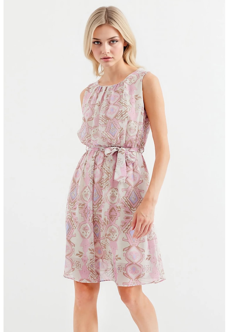 Oferte la Rochie mini dama HiCCUP - decolteu rotund - poliester - alb/roz