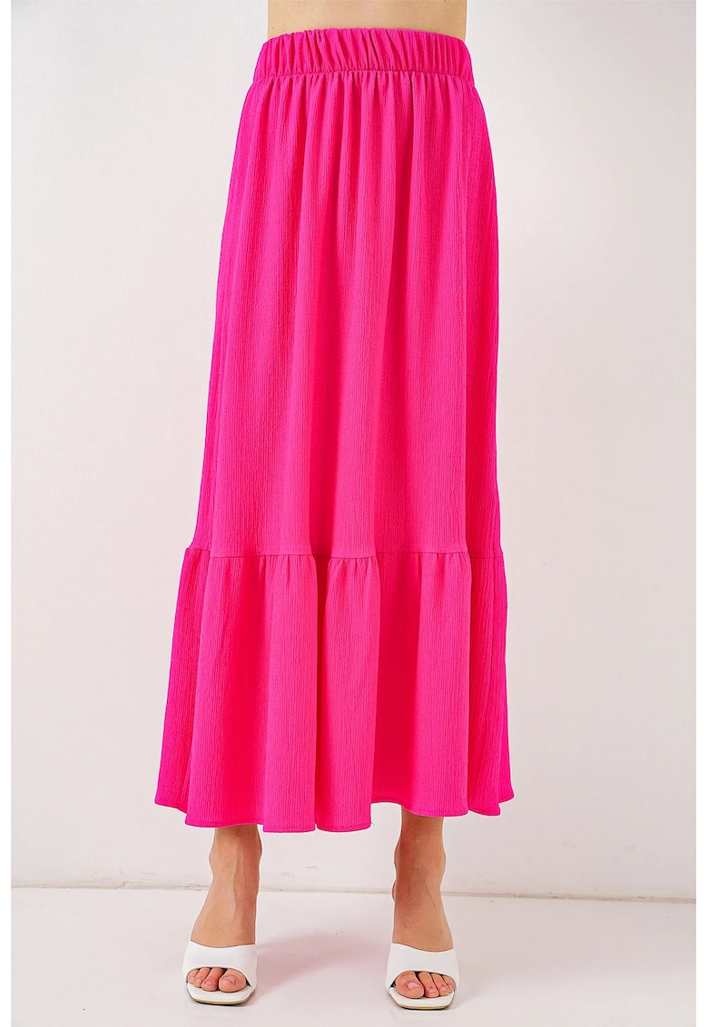 Oferte la Fusta maxi HiCCUP - texturata - talie elastica - roz - poliester-lycra