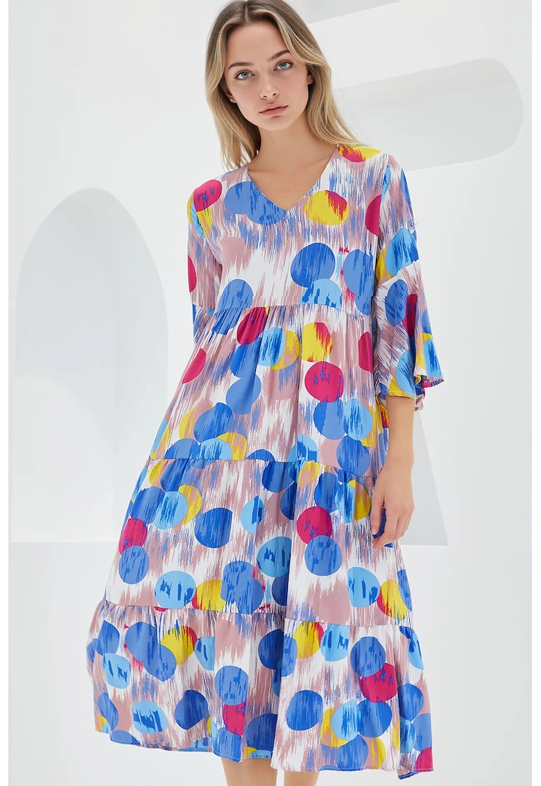 Oferte la Rochie midi dama - HiCCUP - decolteu in V - viscoza - Multicolor