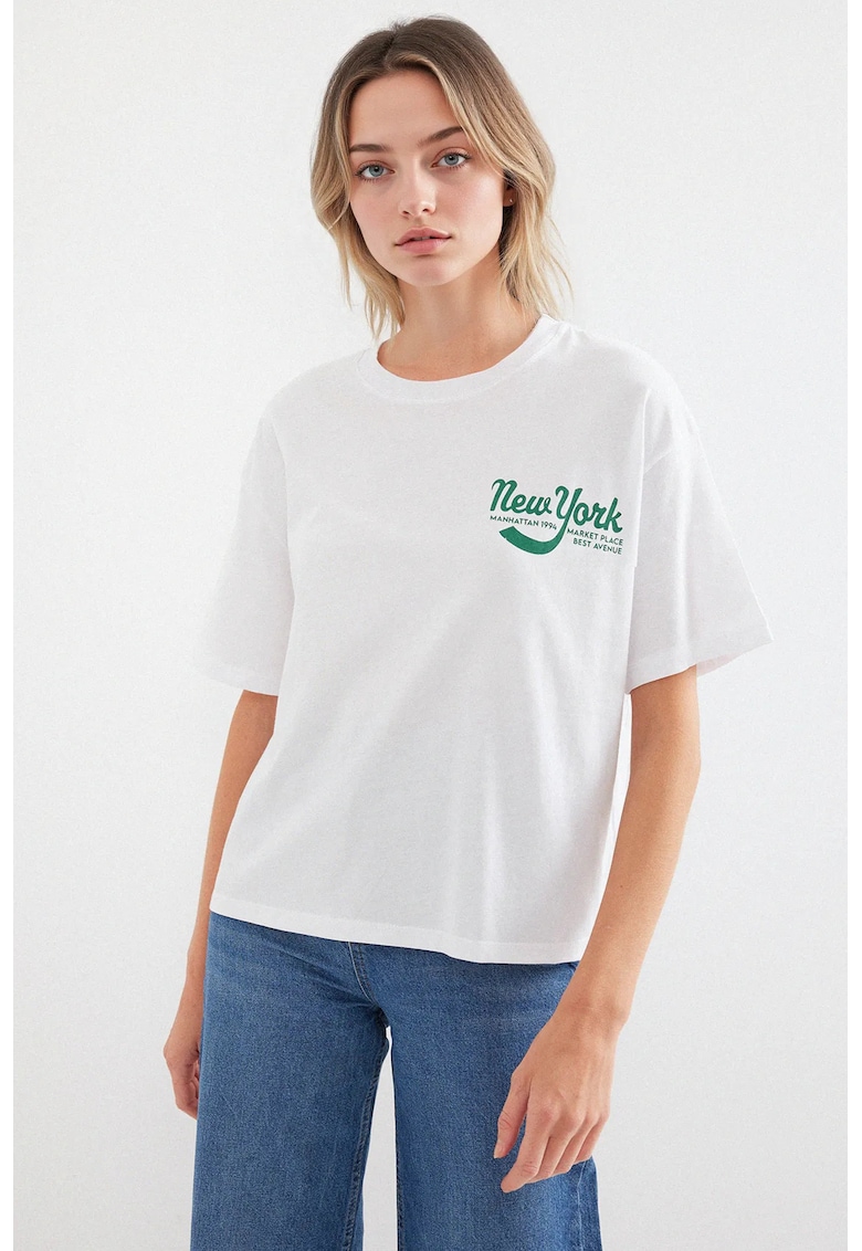 Oferte la Tricou dama HiCCUP - guler rotund - croiala lejera - alb - bumbac