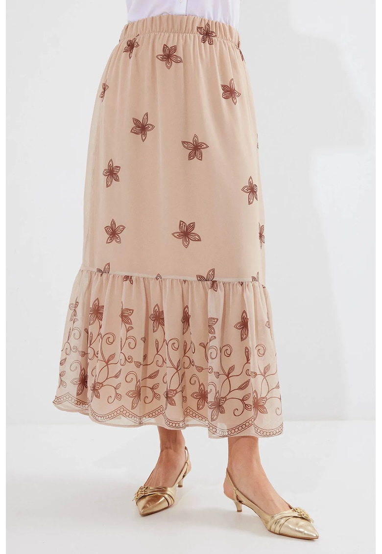 Oferte la Fusta maxi - HiCCUP - imprimeu floral - culoare maro - poliester