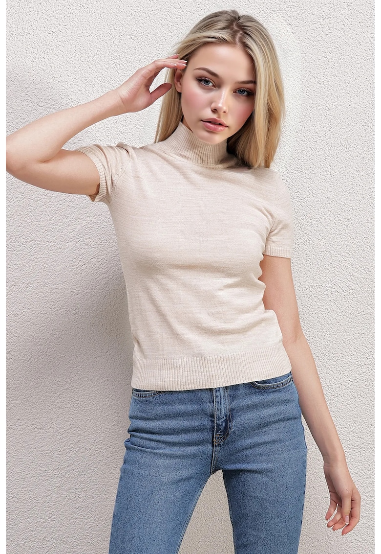 Oferte la Top dama - HiCCUP - guler inalt - natural - tricot -