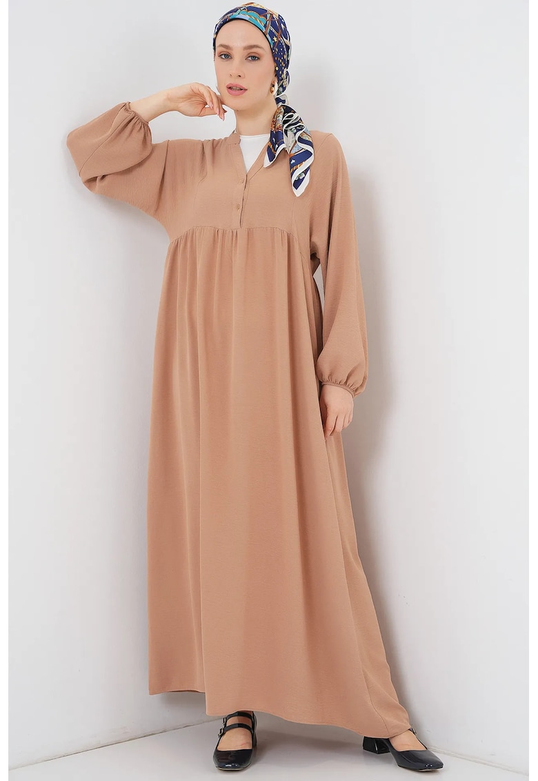 Oferte la Rochie maxi dama - HiCCUP - poliester - decolteu in V si nasturi - maro
