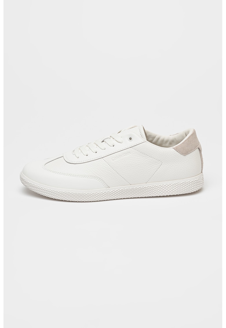 Oferte la Pantofi sport din piele cu model uni - Gri deschis/Alb optic