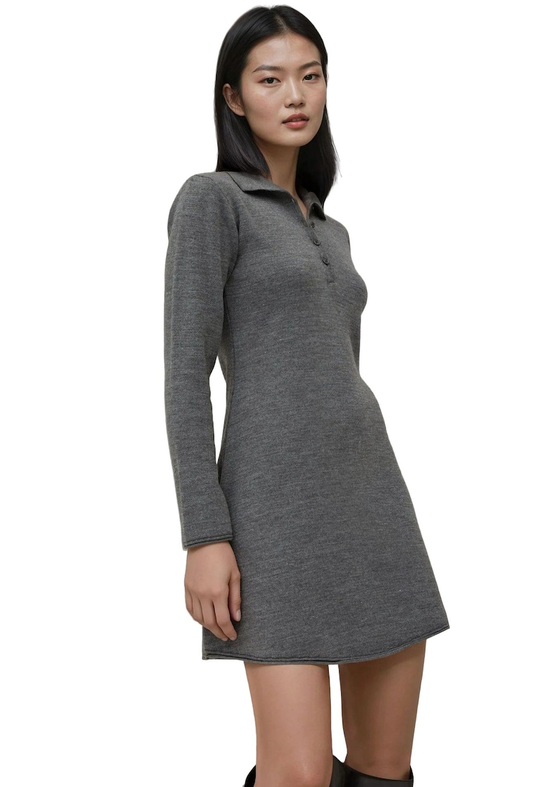 Oferte la Rochie dama -  guler polo - gri - tricot