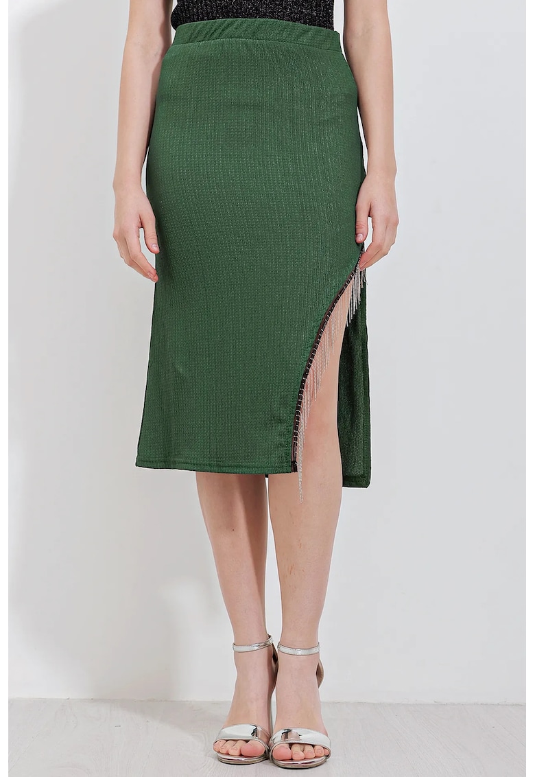 Oferte la Fusta midi HiCCUP texturata - verde - poliester si lycra