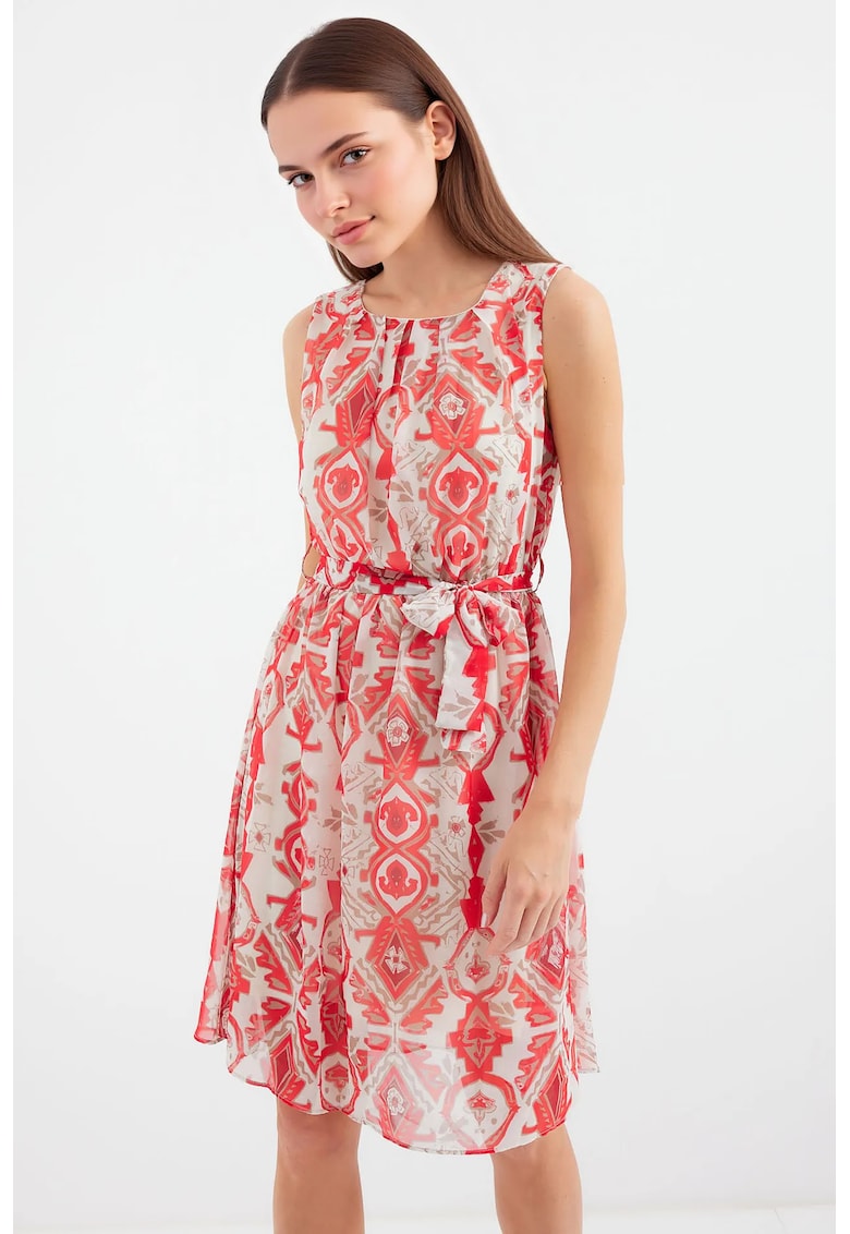 Oferte la Rochie mini dama HiCCUP - decolteu rotund - poliester - alb/rosu