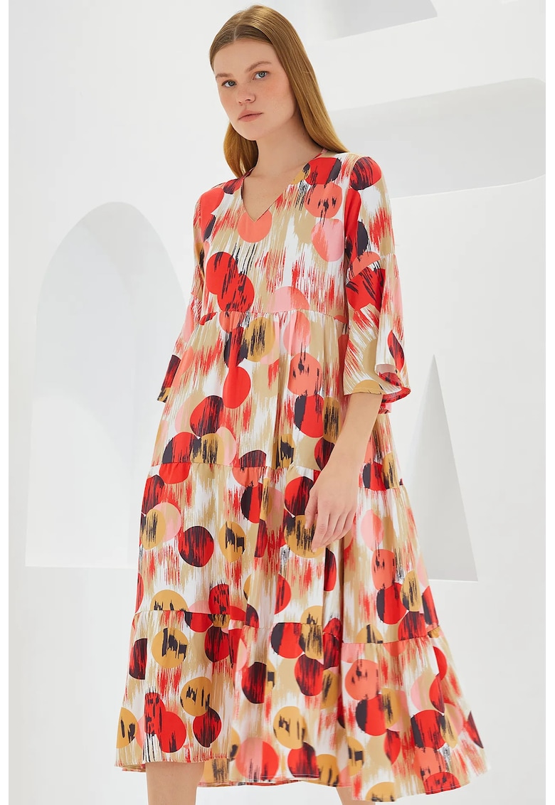 Oferte la Rochie midi dama HiCCUP - decolteu V - viscoza - multicolor