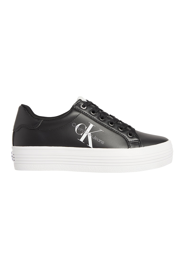 Oferte la Pantofi sport din piele cu talpa flatform si imprimeu logo - Negru