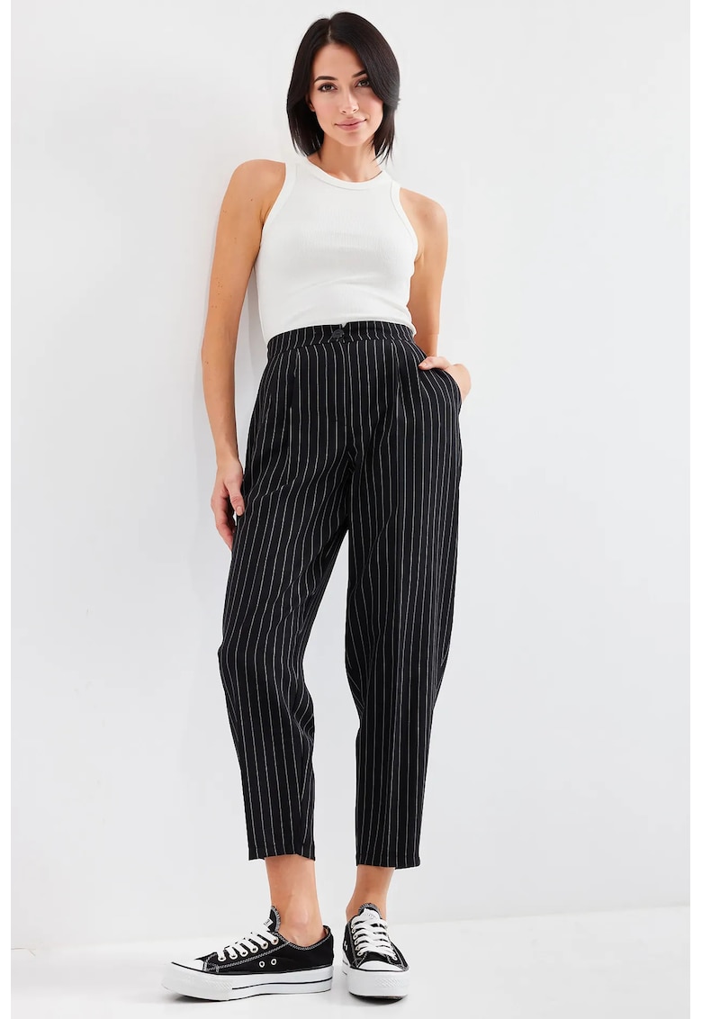 Oferte la Pantaloni dama - HiCCUP - talie inalta - negri - poliester - Negru
