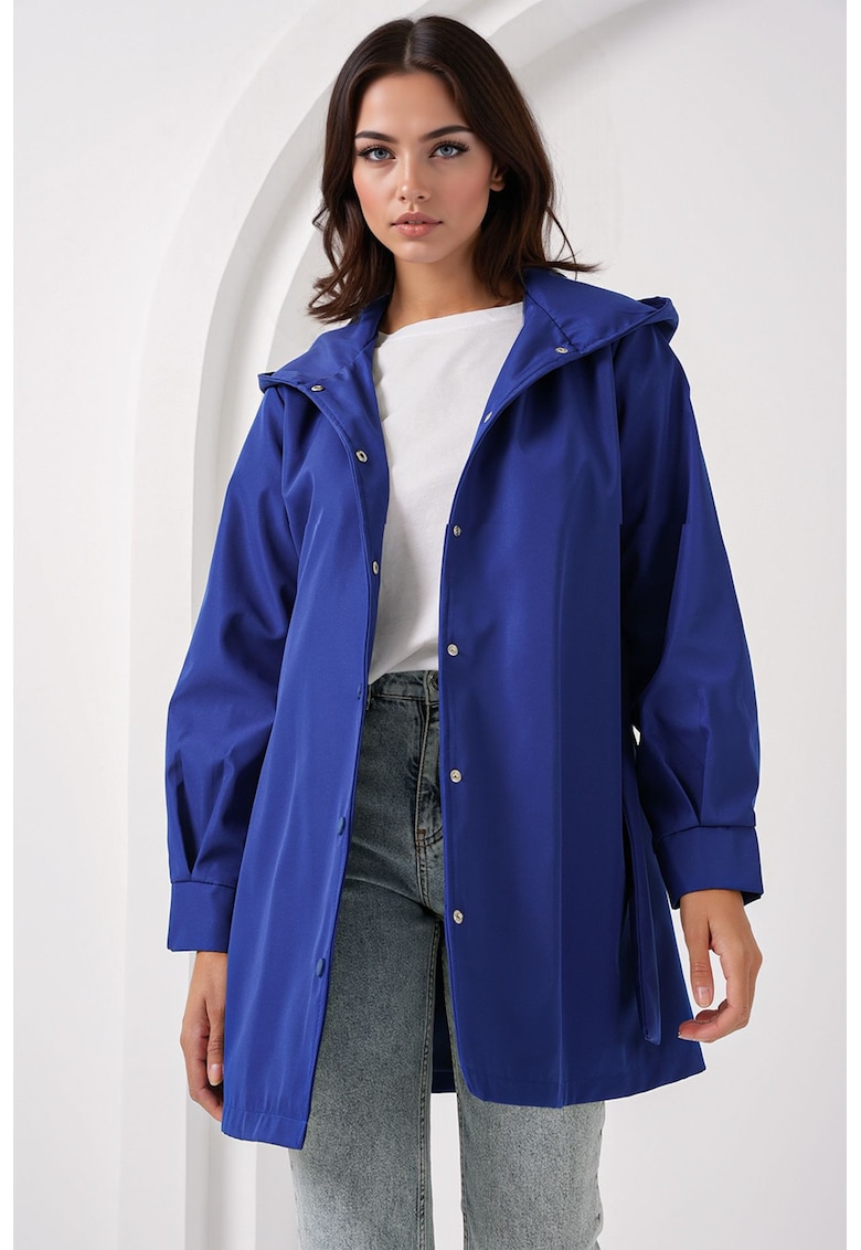 Oferte la Palton dama - BigDart - trench cu gluga - croiala lejera - albastru royal - textil - Albastru de cobalt -