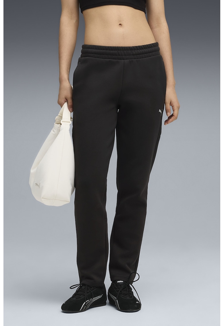 Oferte la Pantaloni de trening cu buzunare laterale si talie medie - Negru