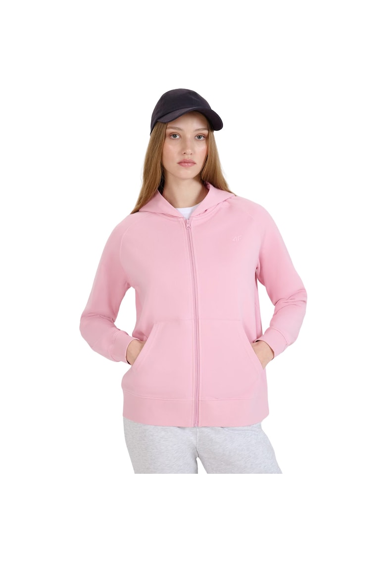 Oferte la Hanorac sport dama 4F F1763 roz deschis - bumbac - cu gluga - 2 buzunare