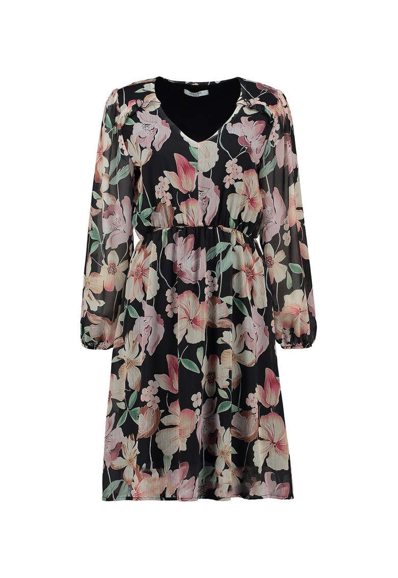 Oferte la Rochie midi cu decolteu rotund si model floral - Negru/Roz/Verde menta
