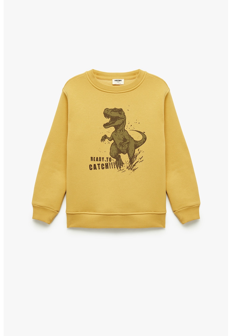 Bluza de trening cu imprimeu dinozaur - Galben sofran/Kaki