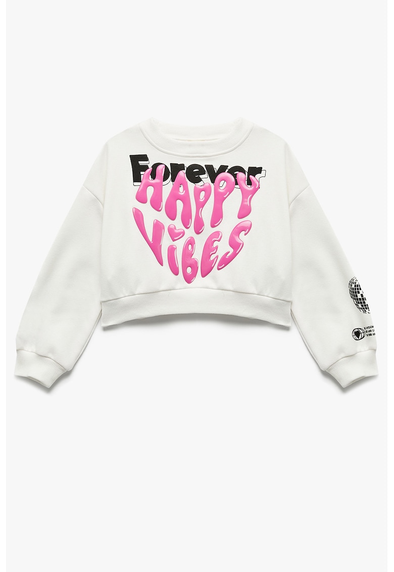 Bluza de trening crop cu imprimeu text - Alb/Roz