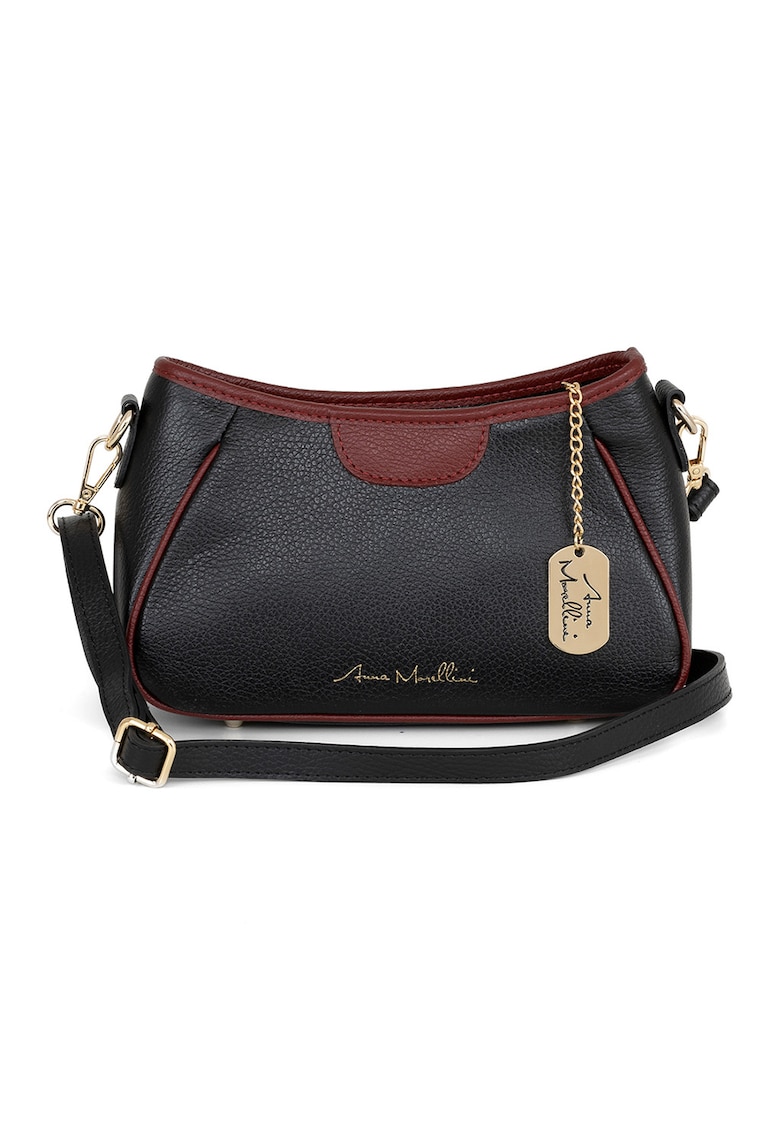 Oferte la Geanta crossbody de piele cu garnituri contrastanta - Visiniu/Gri carbune