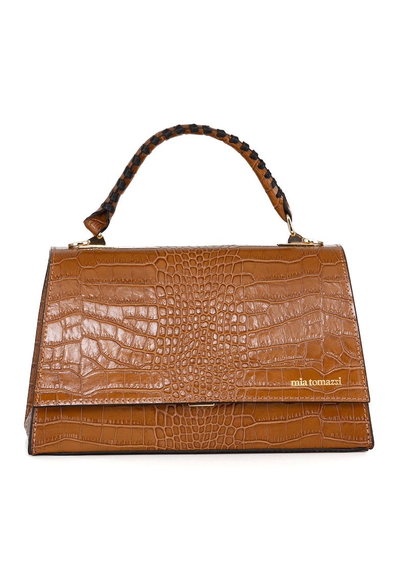 Oferte la Geanta de piele cu maner si clapa - Caramel