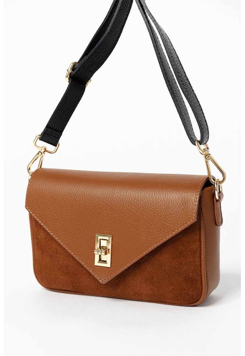 Oferte la Geanta crossbody de piele cu clapa - Negru/Maro scortisoara