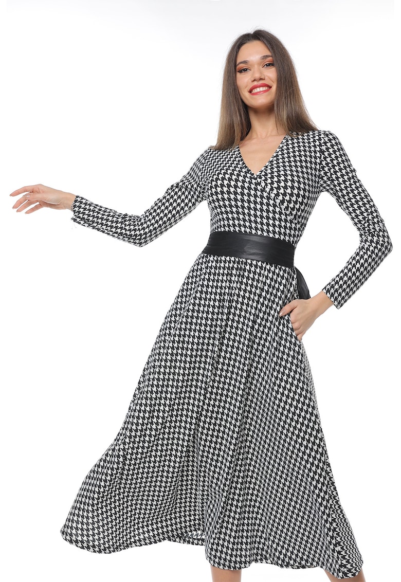Oferte la Rochie midi evazata - Alb/Negru stins