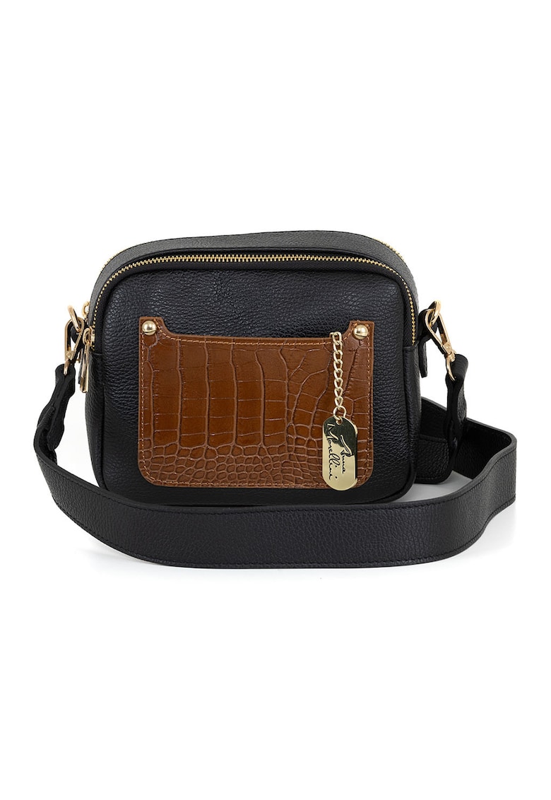 Oferte la Geanta crossbody de piele cu fermoar - Negru/Maro