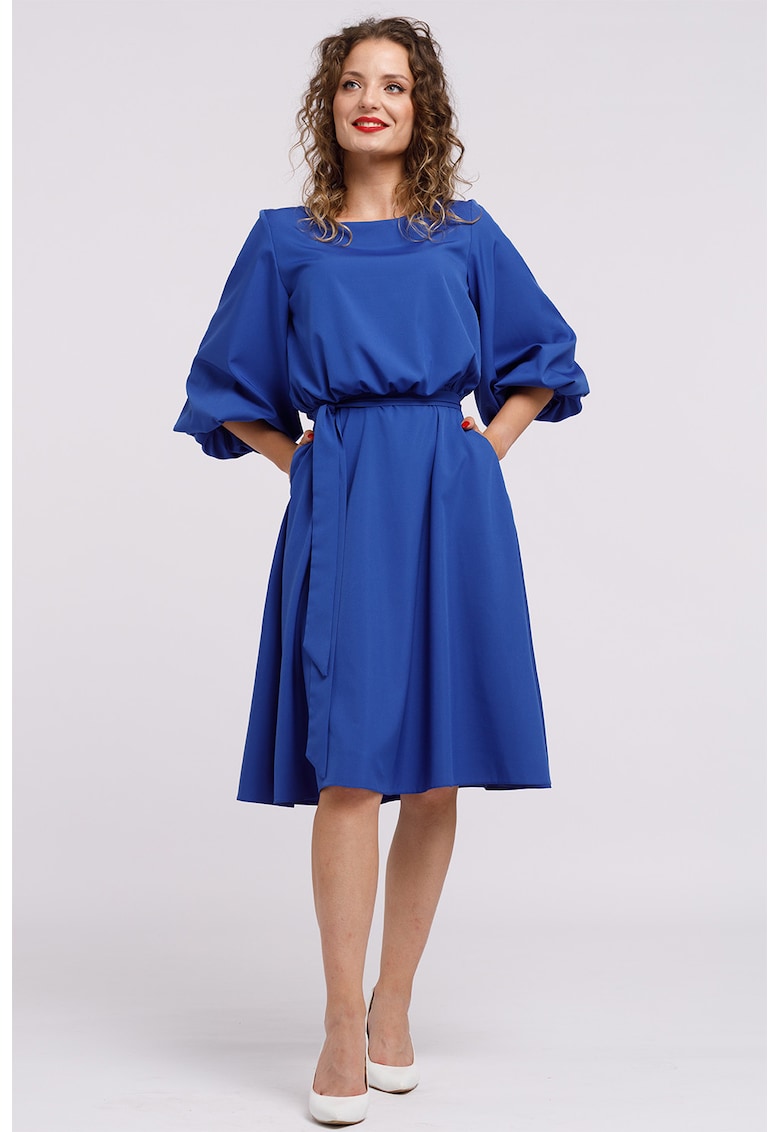 Oferte la Rochie midi evazata cu cordon - Albastru royal