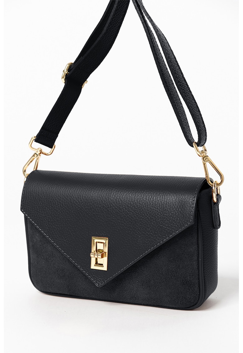 Oferte la Geanta crossbody de piele cu clapa - Negru
