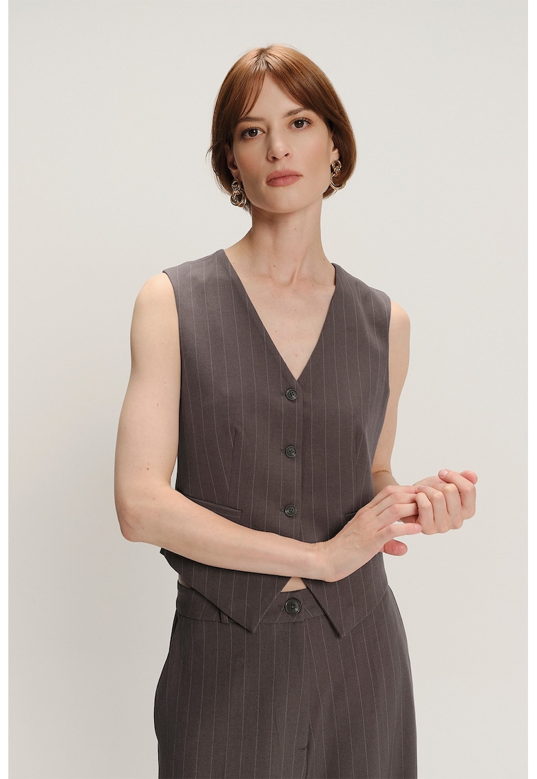 Oferte la Sacou fara maneci cu model in dungi - Maro taupe