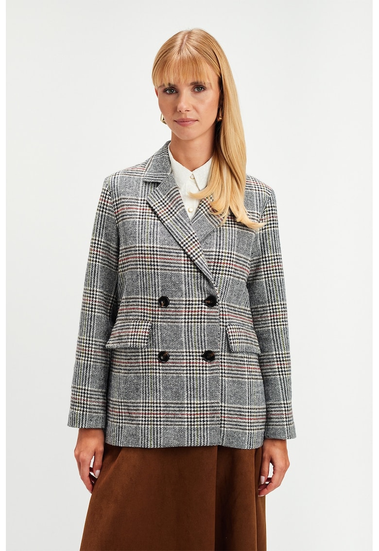 Oferte la Sacou cu model in carouri si buzunare cu clapa - Rosu/Gri deschis/Negru stins