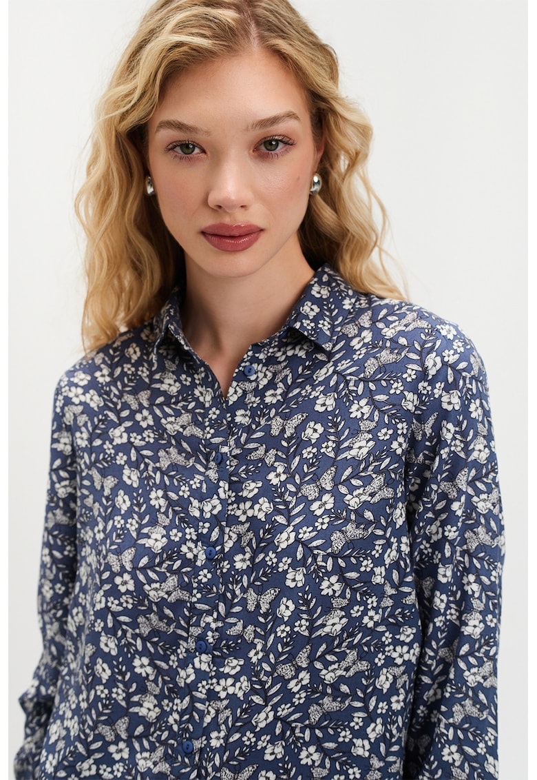 Oferte la Bluza vaporoasa cu maneci raglan - Albastru inchis/Alb murdar